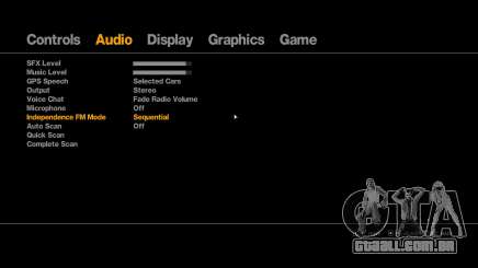 A escolha do modo de reprodução no GTA 4
