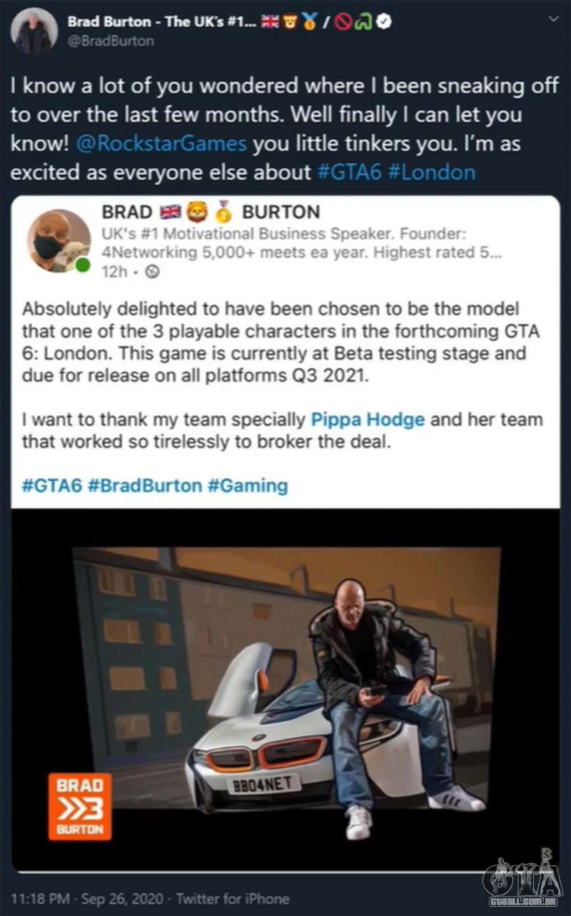 Tuit de Brad Burton sobre GTA 6