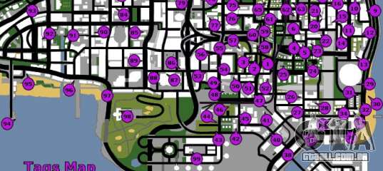 GTA San Andreas: Mapa com a localização das 100 pichações do jogo