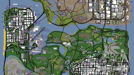 Mapa mostrando a localização dos veículos no GTA San Andreas